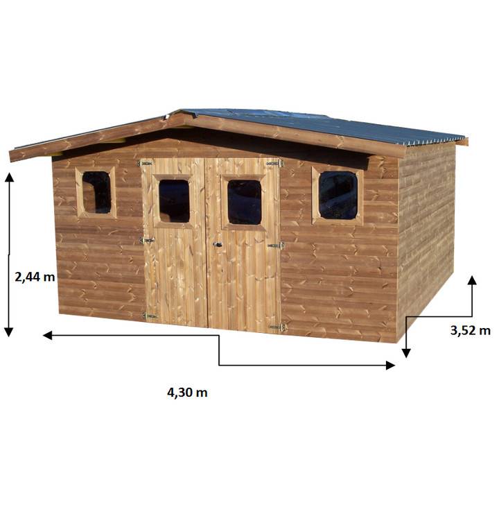 Habrita - Abri THERMABRI madriers - 15,14 m² sans plancher - toit double pente bac acier Habrita - Image 2