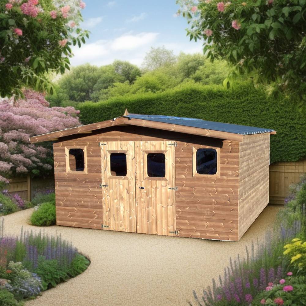 Habrita - Abri THERMABRI madriers - 15,14 m² sans plancher - toit double pente bac acier Habrita - Image 1