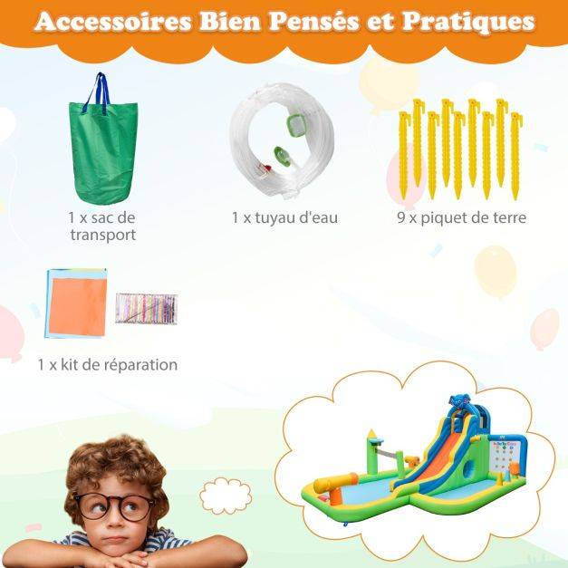 Helloshop26 - Toboggan aquatique gonflable géant costzon pour enfants piscine à éclaboussures sures mur d'escalade canons à eau lancer d'anneaux cerceau (sans souf - Imagen 5