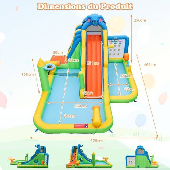 Helloshop26 - Toboggan aquatique gonflable géant costzon pour enfants piscine à éclaboussures sures mur d'escalade canons à eau lancer d'anneaux cerceau (sans souf - Imagen 6