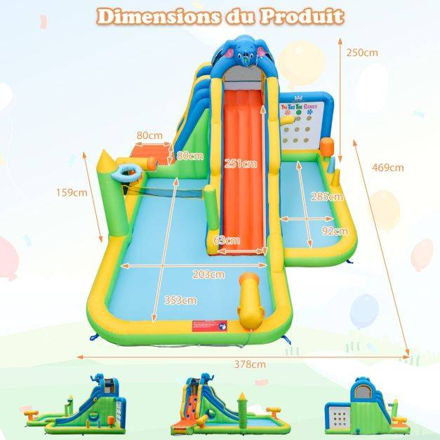 Helloshop26 - Toboggan aquatique gonflable géant costzon pour enfants piscine à éclaboussures sures mur d'escalade canons à eau lancer d'anneaux cerceau (sans souf - Imagen 6