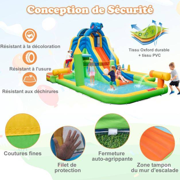 Helloshop26 - Toboggan aquatique gonflable géant costzon pour enfants piscine à éclaboussures sures mur d'escalade canons à eau lancer d'anneaux cerceau (sans souf - Imagen 3