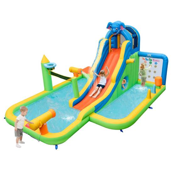 Helloshop26 - Toboggan aquatique gonflable géant costzon pour enfants piscine à éclaboussures sures mur d'escalade canons à eau lancer d'anneaux cerceau (sans souf - Imagen 1