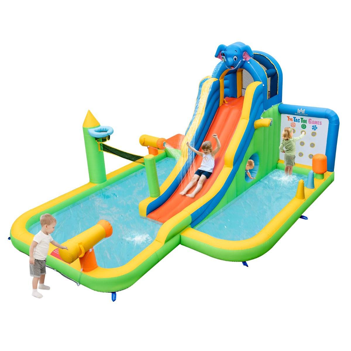 Helloshop26 - Toboggan aquatique gonflable géant costzon pour enfants piscine à éclaboussures sures mur d'escalade canons à eau lancer d'anneaux cerceau (sans souf - Imagen 1
