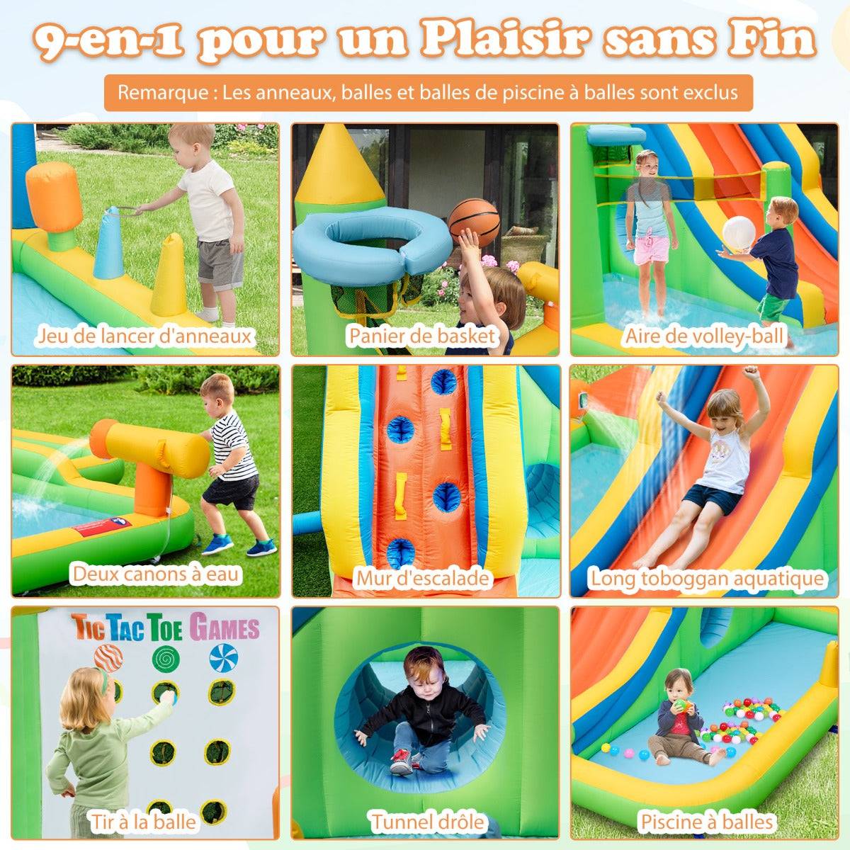 Helloshop26 - Toboggan aquatique gonflable géant costzon pour enfants piscine à éclaboussures sures mur d'escalade canons à eau lancer d'anneaux cerceau (sans souf - Imagen 2