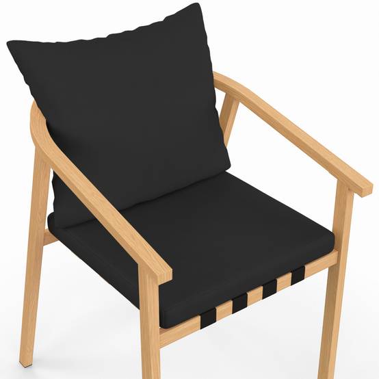Lot de 4 chaises de jardin MALTA structure en métal effet bois, lanières et coussins noirs - Image 6