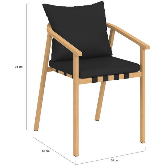 Lot de 4 chaises de jardin MALTA structure en métal effet bois, lanières et coussins noirs - Image 5