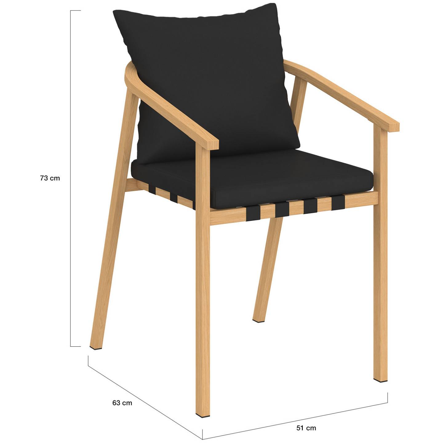 Lot de 4 chaises de jardin MALTA structure en métal effet bois, lanières et coussins noirs - Image 5