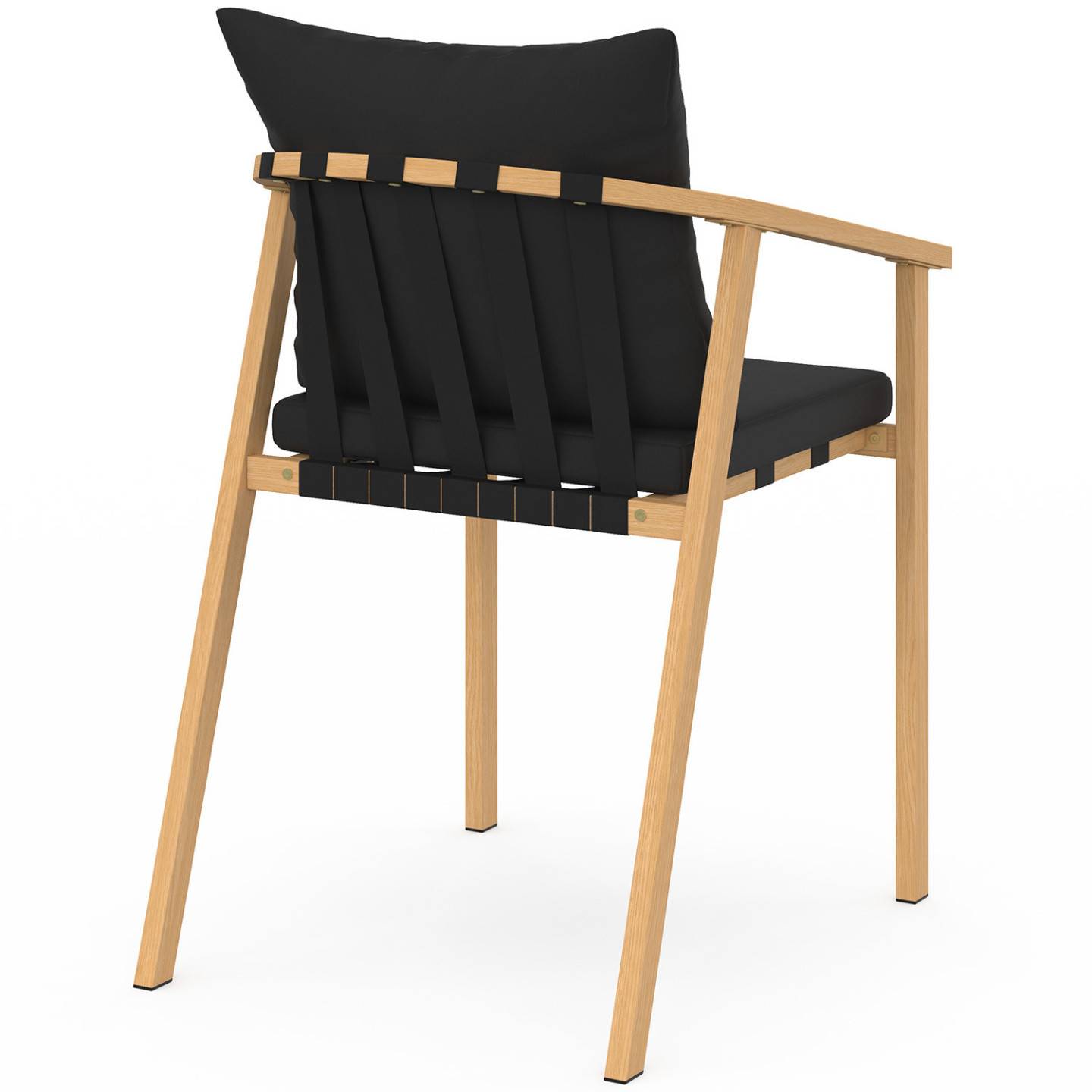 Lot de 4 chaises de jardin MALTA structure en métal effet bois, lanières et coussins noirs - Image 4