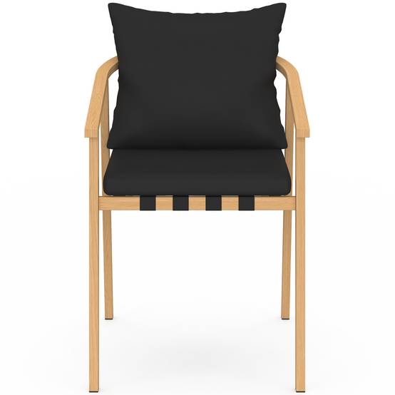 Lot de 4 chaises de jardin MALTA structure en métal effet bois, lanières et coussins noirs - Image 3