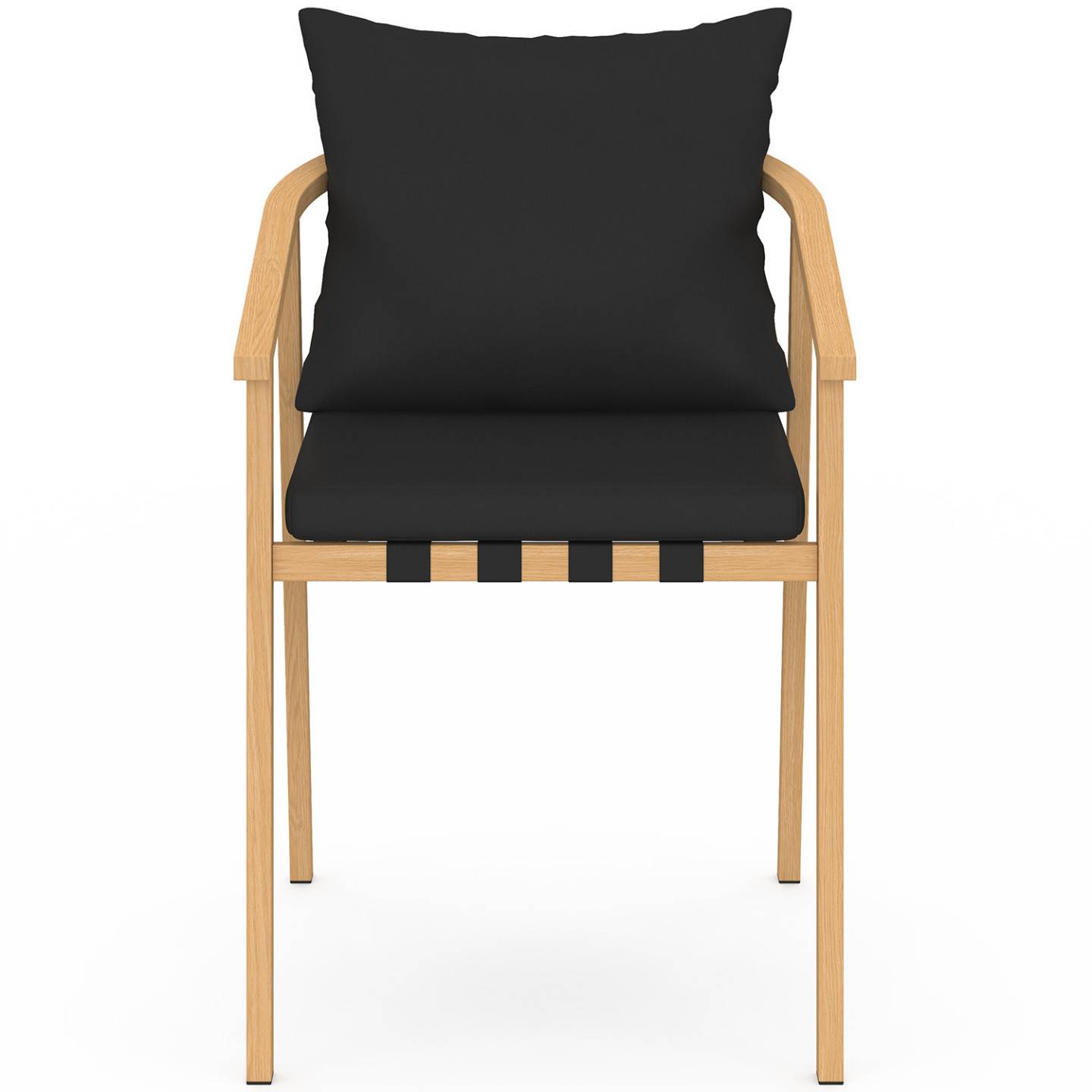 Lot de 4 chaises de jardin MALTA structure en métal effet bois, lanières et coussins noirs - Image 3