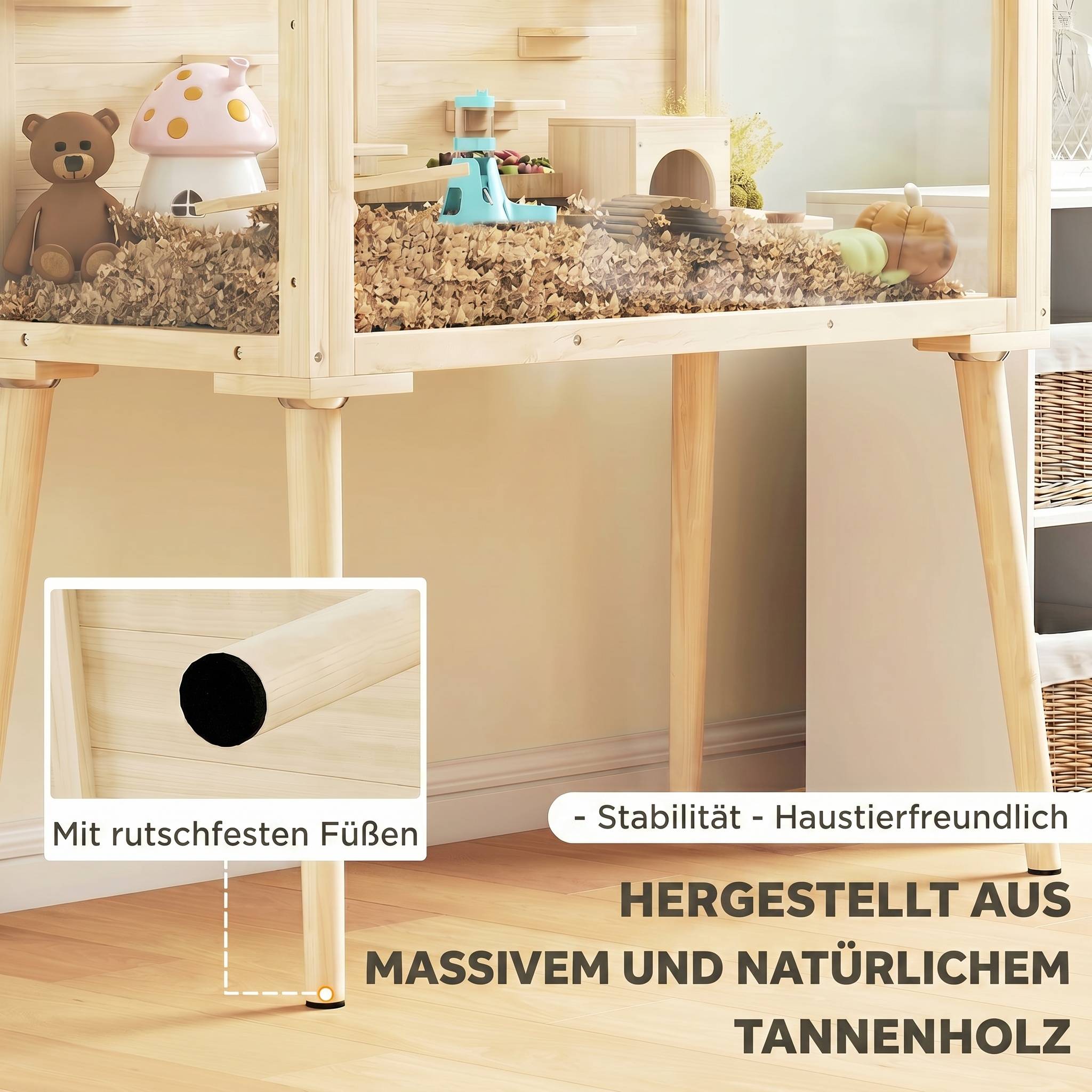 Cage hamster pour hamster nain, abri avec accessoires et bouteille d'eau, 110x52x101cm, bois plastique - Image 7