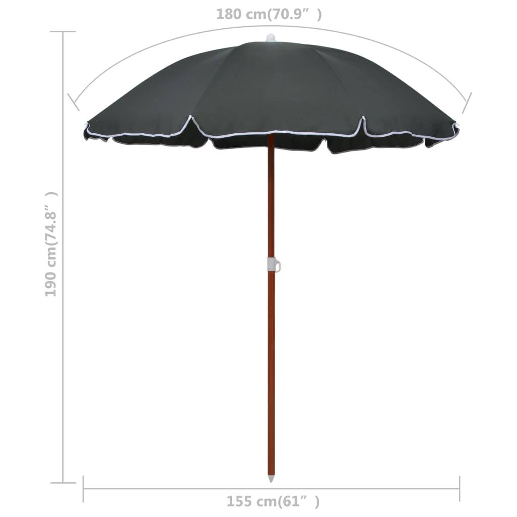 Helloshop26 - Parasol avec mât en acier 180 cm anthracite - Imagen 5