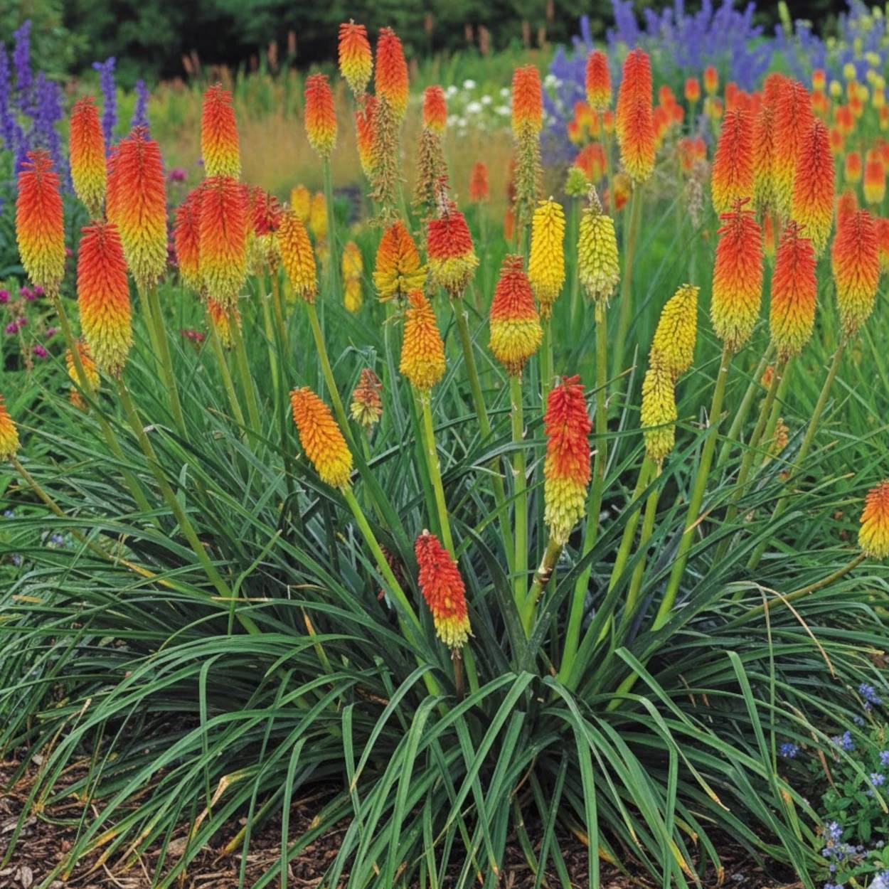 Kniphofia, Tison de Satan Grandiflora à fleurs Jaune - feuillage Caduc - Godet - 5/20 cm-  hauteur à maturité De 0,50 m à 1,00 m
