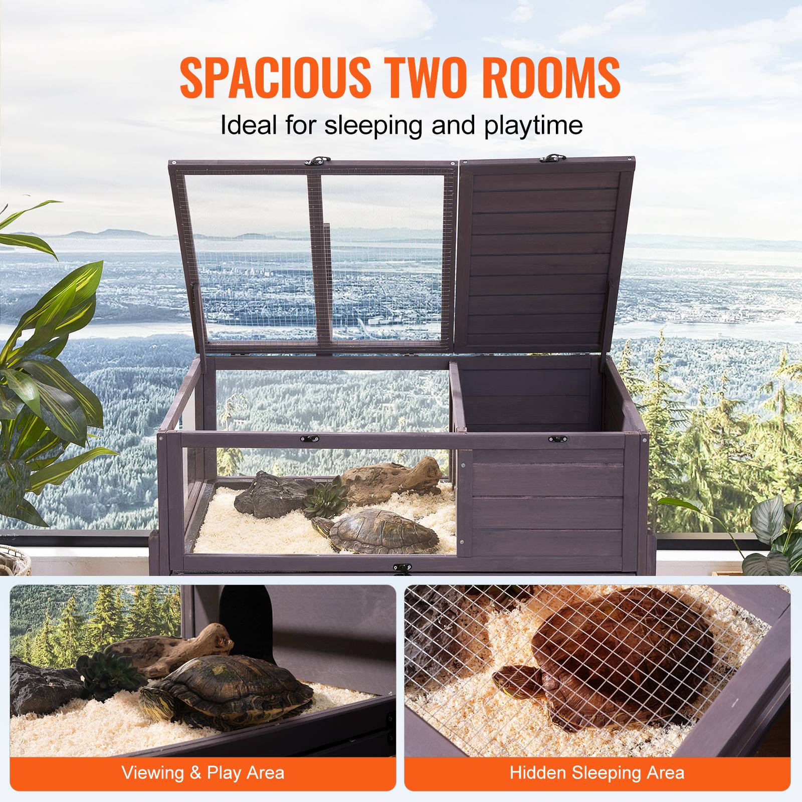 Vevor - VEVOR Habitat en bois pour tortues intérieur/extérieur, enclos roulant avec support d'éclairage, pour reptiles. - Image 4