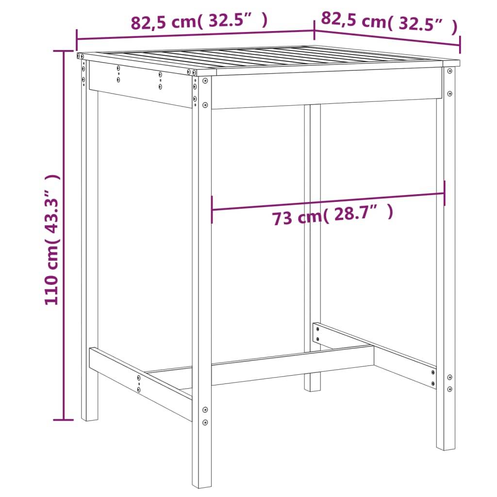Table de jardin bois massif de pin gris 82,5 x 82,5 x 110 cm - PANGIVO - Image 7