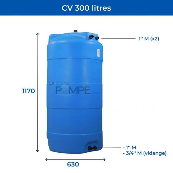 Cuve récupération eau de pluie 300L - Réservoir aérien vertical bleu - Polyéthylène - ELBI CV - Image 2