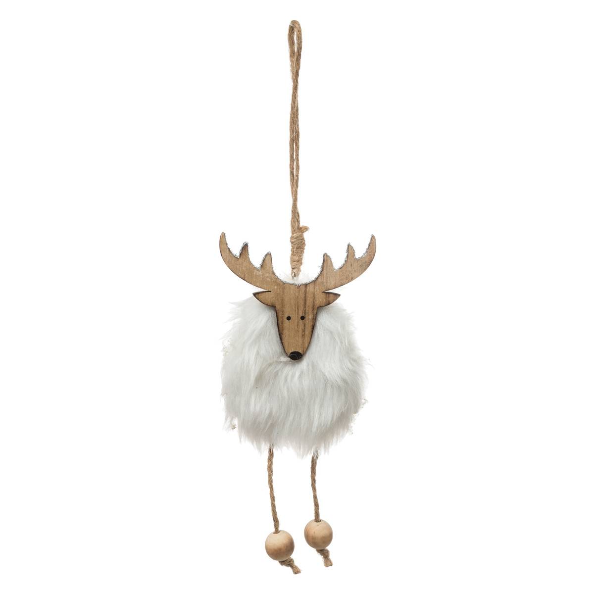 Fééric Lights & Christmas - Sujet de Noël à suspendre Renne en bois et fourrure L 8 cm