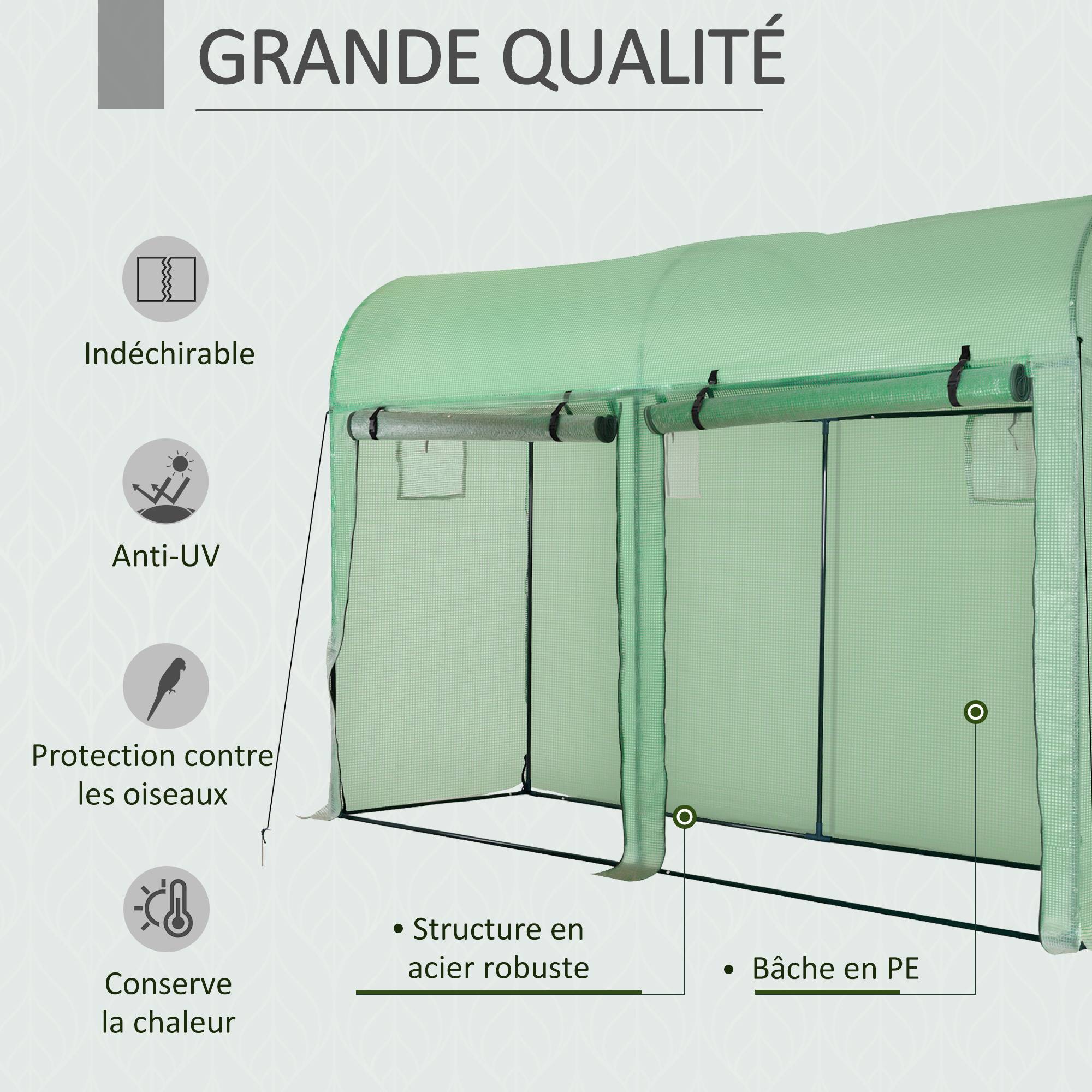 Serre de jardin Acier pour plantes et tomates Protection climatique 300x200cm Vert - ComfortXL Outdoor Living - Image 6