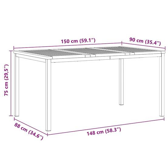 Table à Manger d'Extérieur 150x90cm en Bois d'Acacia Massif, Table de Jardin Rectangulaire pour 6 Personnes – ComfortXL Outdoor Living - Image 8