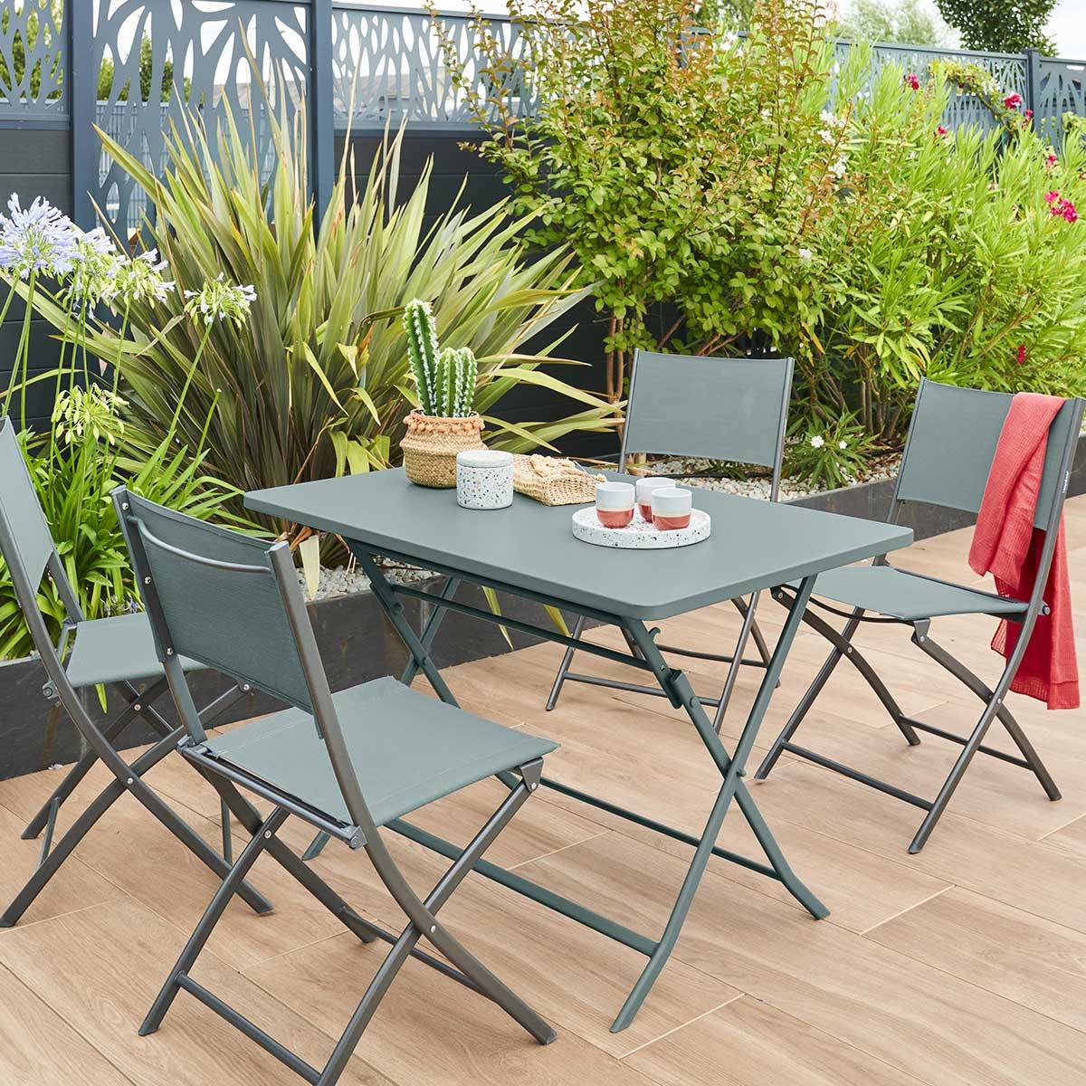 Hesperide - Table de jardin pliante rectangulaire "Greensboro" vert jade 4 places en acier traité époxy Hespéride - Image 1