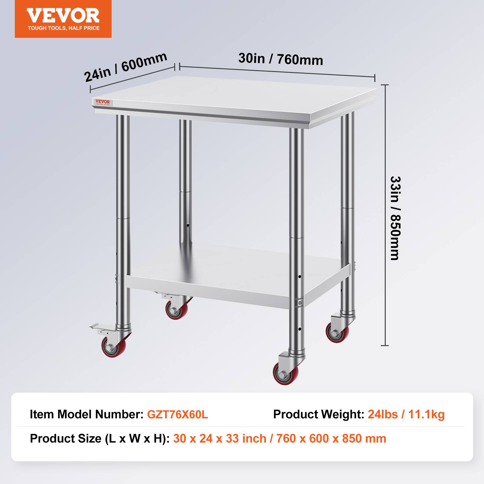 VEVOR Table de Travail en Acier Inoxydable 76x60 cm pour Préparation Alimentaire - Image 7