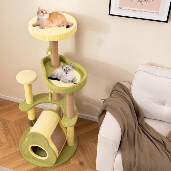 COSTWAY Arbre à Chat XXL 124,5 cm, 2 Griffoirs pour Chat, Planche à Griffer, Brosse d'Toilettage, 5 Niveaux, 4 Plateformes, 59 x 59 x 124,5 cm - Image 3