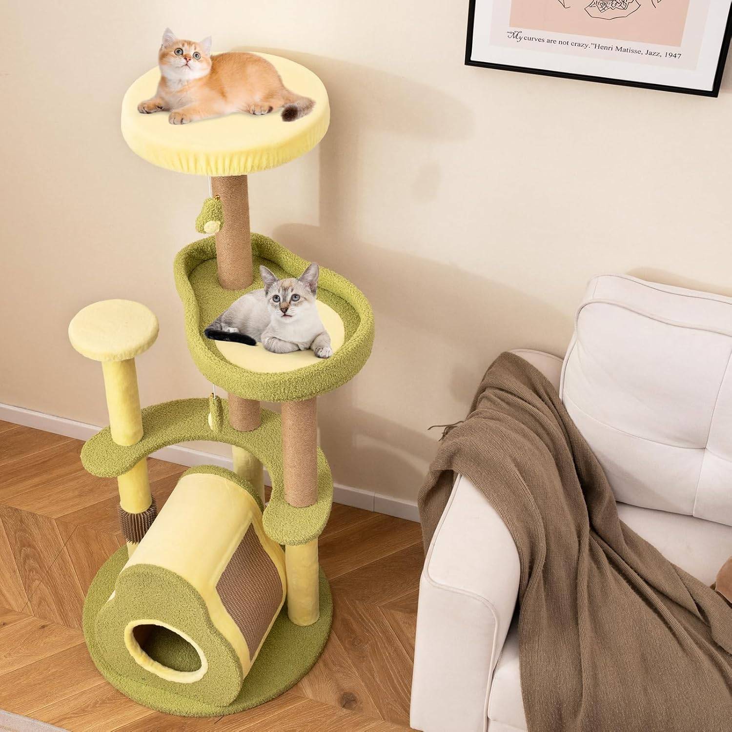 COSTWAY Arbre à Chat XXL 124,5 cm, 2 Griffoirs pour Chat, Planche à Griffer, Brosse d'Toilettage, 5 Niveaux, 4 Plateformes, 59 x 59 x 124,5 cm - Image 3