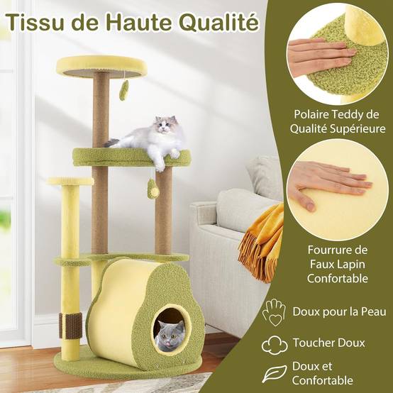 COSTWAY Arbre à Chat XXL 124,5 cm, 2 Griffoirs pour Chat, Planche à Griffer, Brosse d'Toilettage, 5 Niveaux, 4 Plateformes, 59 x 59 x 124,5 cm - Image 7