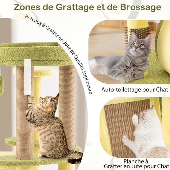 COSTWAY Arbre à Chat XXL 124,5 cm, 2 Griffoirs pour Chat, Planche à Griffer, Brosse d'Toilettage, 5 Niveaux, 4 Plateformes, 59 x 59 x 124,5 cm - Image 6