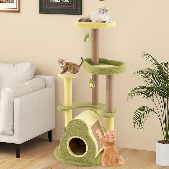 COSTWAY Arbre à Chat XXL 124,5 cm, 2 Griffoirs pour Chat, Planche à Griffer, Brosse d'Toilettage, 5 Niveaux, 4 Plateformes, 59 x 59 x 124,5 cm - Image 9