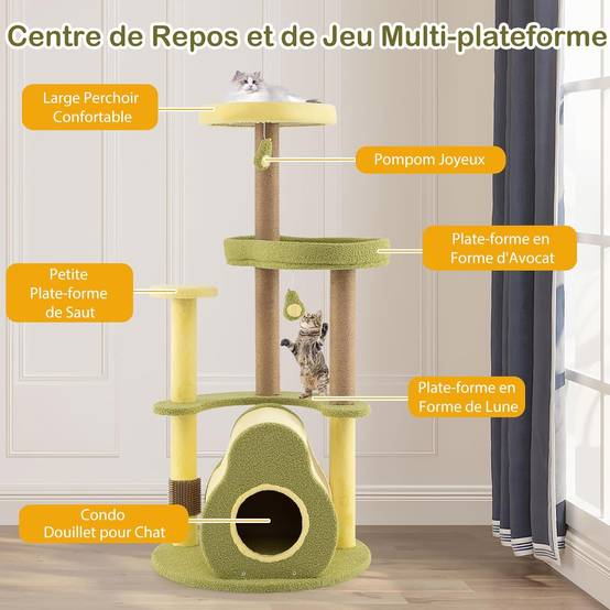 COSTWAY Arbre à Chat XXL 124,5 cm, 2 Griffoirs pour Chat, Planche à Griffer, Brosse d'Toilettage, 5 Niveaux, 4 Plateformes, 59 x 59 x 124,5 cm - Image 5