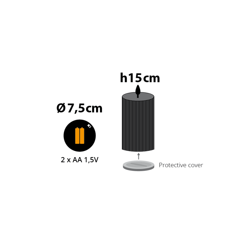 Bougie LED extérieur IP44 cylindrique avec nervures ø7,5cm H15cm effet cire Ivoire blanc chaud à piles - Image 2