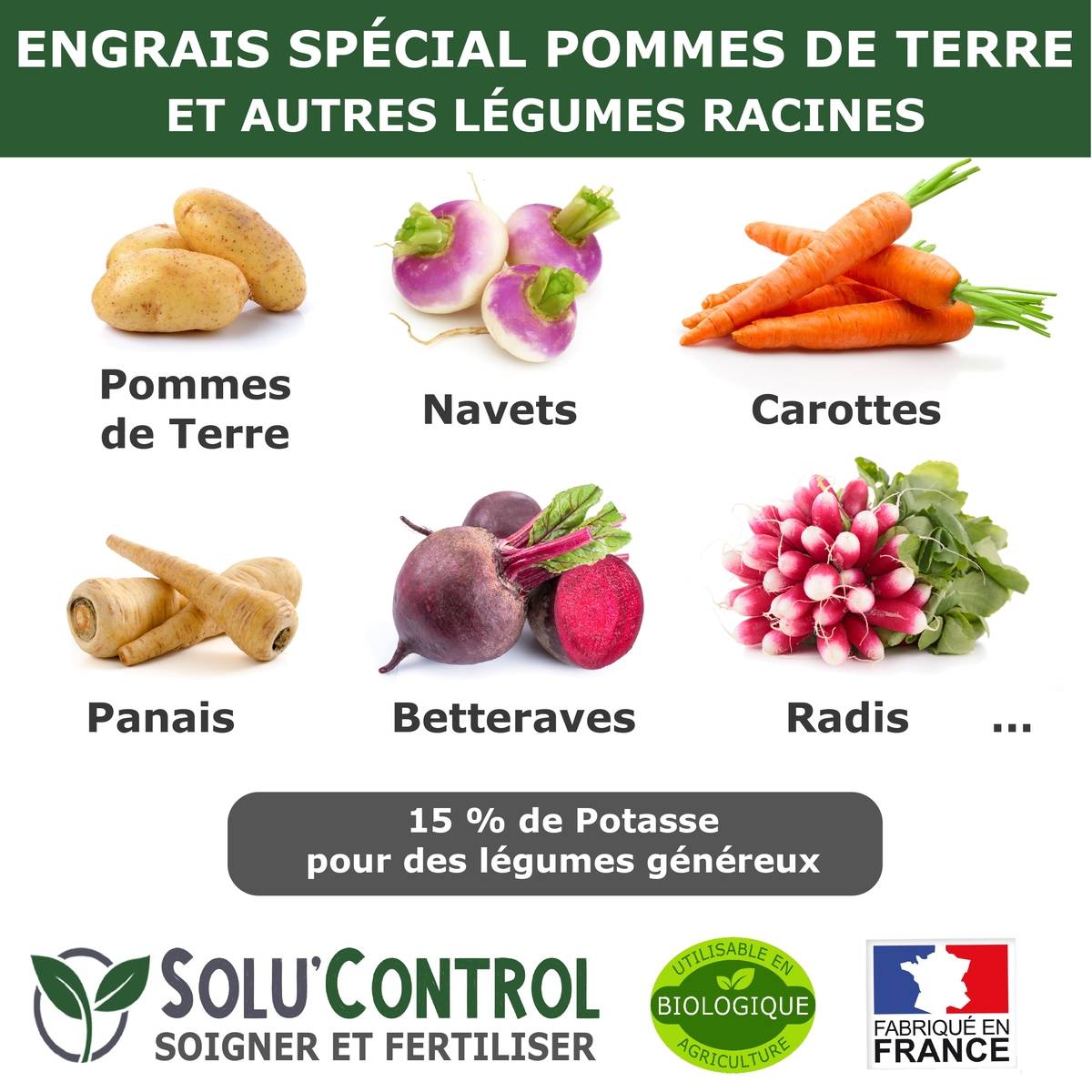 Tout pour les nuisibles - SOLU’CONTROL - 250 g d'engrais spécial pommes de terre et légumes racines 4-3-15 - enrichi en potasse - croissance, grossissement- UAB - Image 3