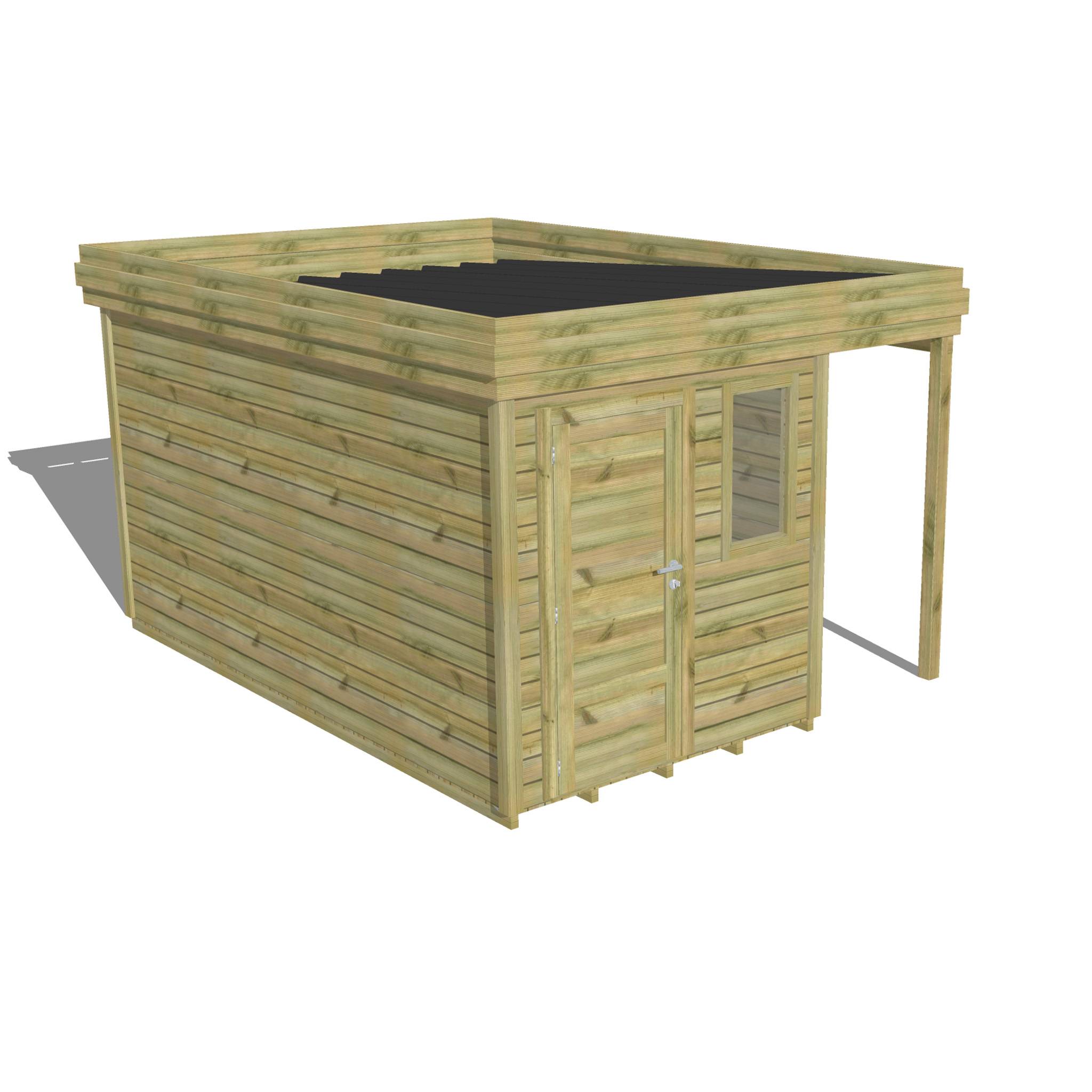 ABRI DE JARDIN bois autoclave 27mm - 3,14x4,34m / 14m2 - Bac acier - Plancher bois - Image 1