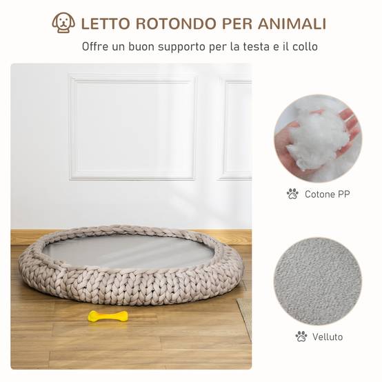 Grand lit rond chien chat coton velours intérieur coussin lavable gris 93x15cm - ComfortXL Outdoor Living - Image 6
