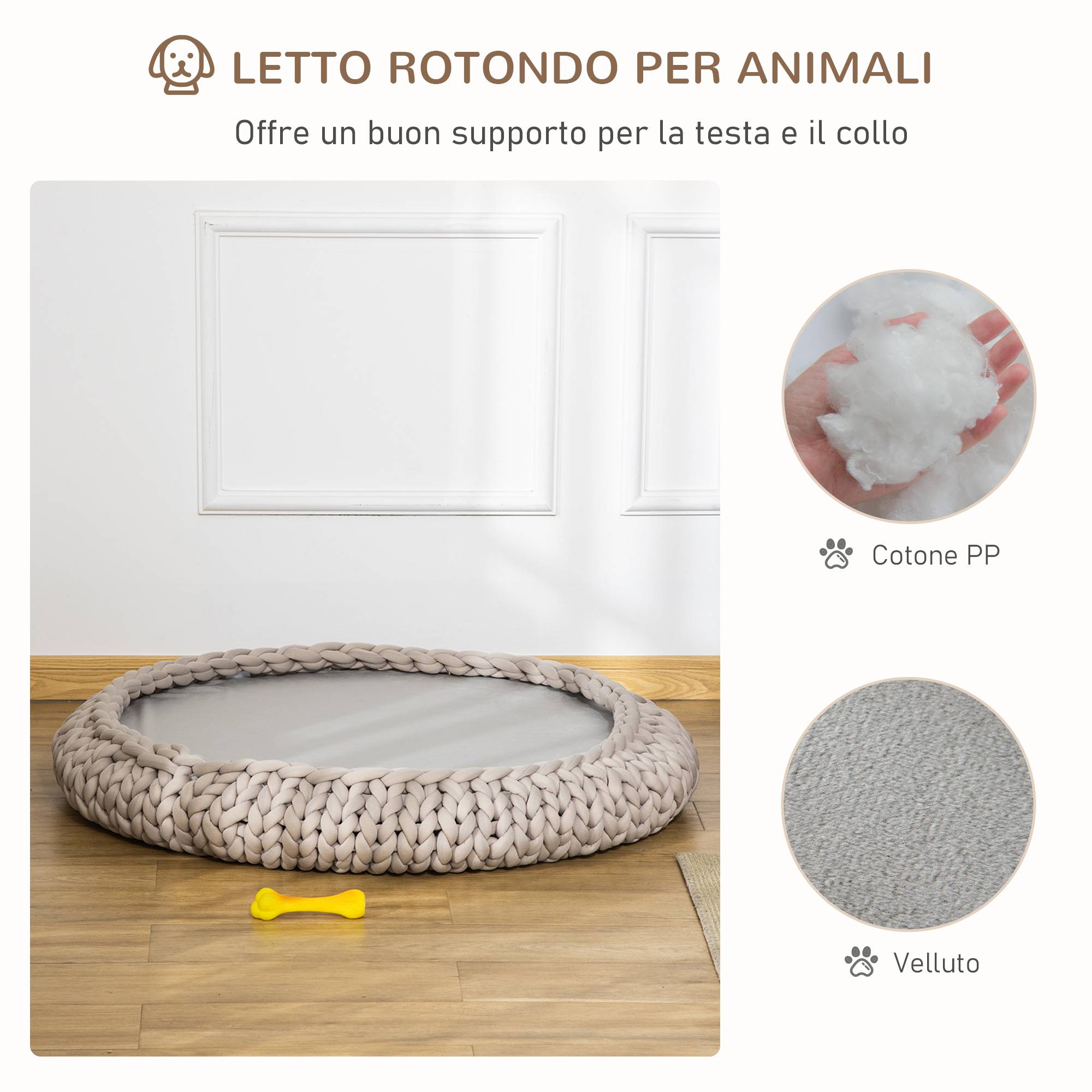 Grand lit rond chien chat coton velours intérieur coussin lavable gris 93x15cm - ComfortXL Outdoor Living - Image 6