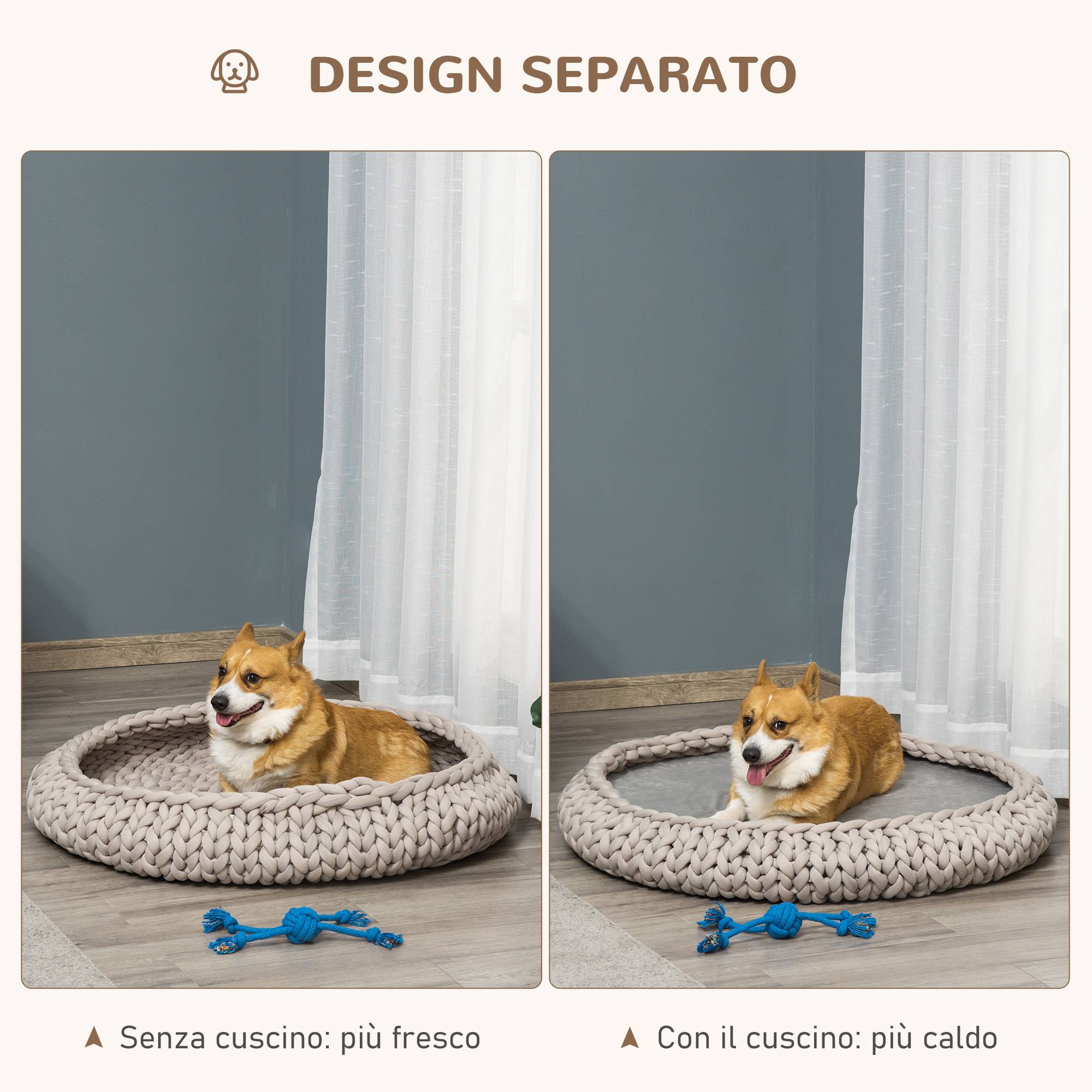 Grand lit rond chien chat coton velours intérieur coussin lavable gris 93x15cm - ComfortXL Outdoor Living - Image 8