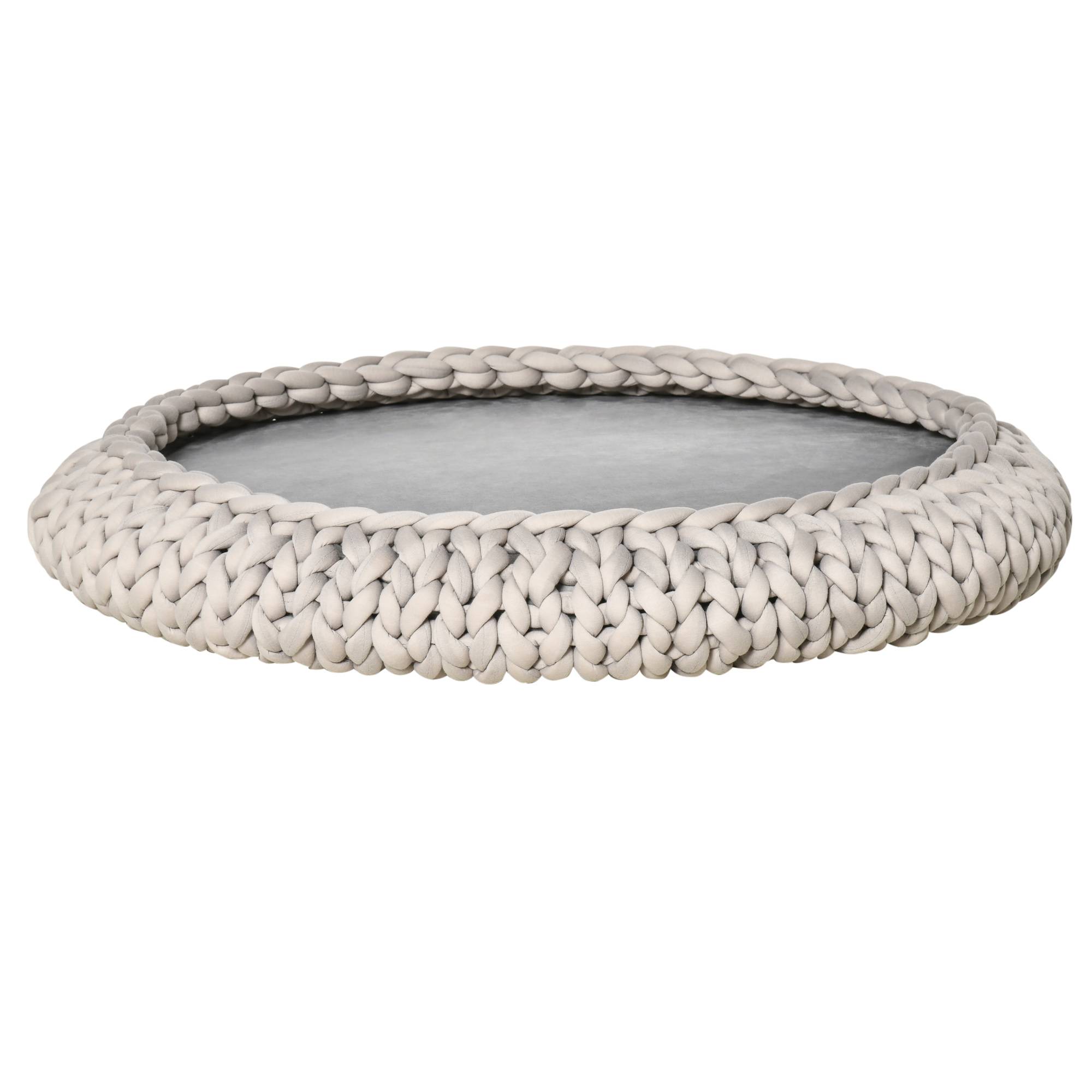 Grand lit rond chien chat coton velours intérieur coussin lavable gris 93x15cm - ComfortXL Outdoor Living - Image 2