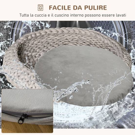 Grand lit rond chien chat coton velours intérieur coussin lavable gris 93x15cm - ComfortXL Outdoor Living - Image 7