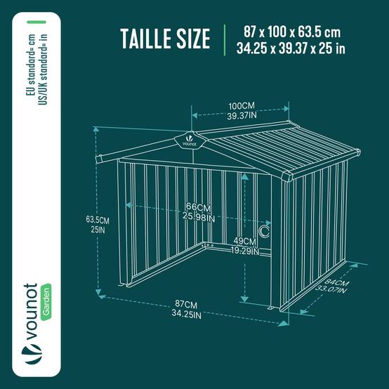 Vounot - Garage pour robot tondeuse en métal 87x100x63.5cm, Abri extérieur protection contre les intempéries et UV, Vert, VOUNOT® - Image 3