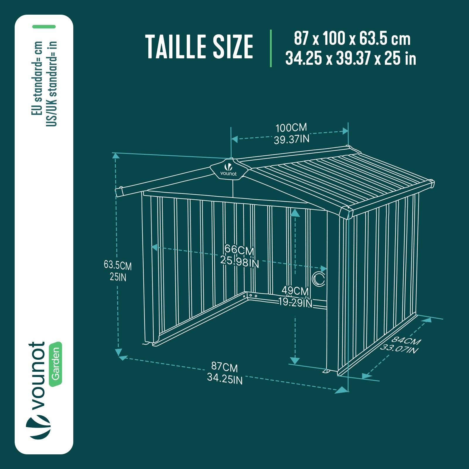Vounot - Garage pour robot tondeuse en métal 87x100x63.5cm, Abri extérieur protection contre les intempéries et UV, Vert, VOUNOT® - Image 3