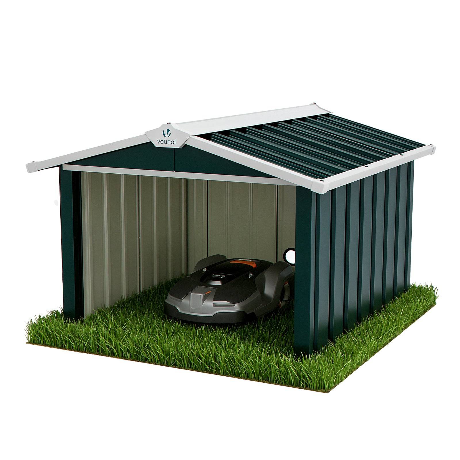 Vounot - Garage pour robot tondeuse en métal 87x100x63.5cm, Abri extérieur protection contre les intempéries et UV, Vert, VOUNOT® - Image 1
