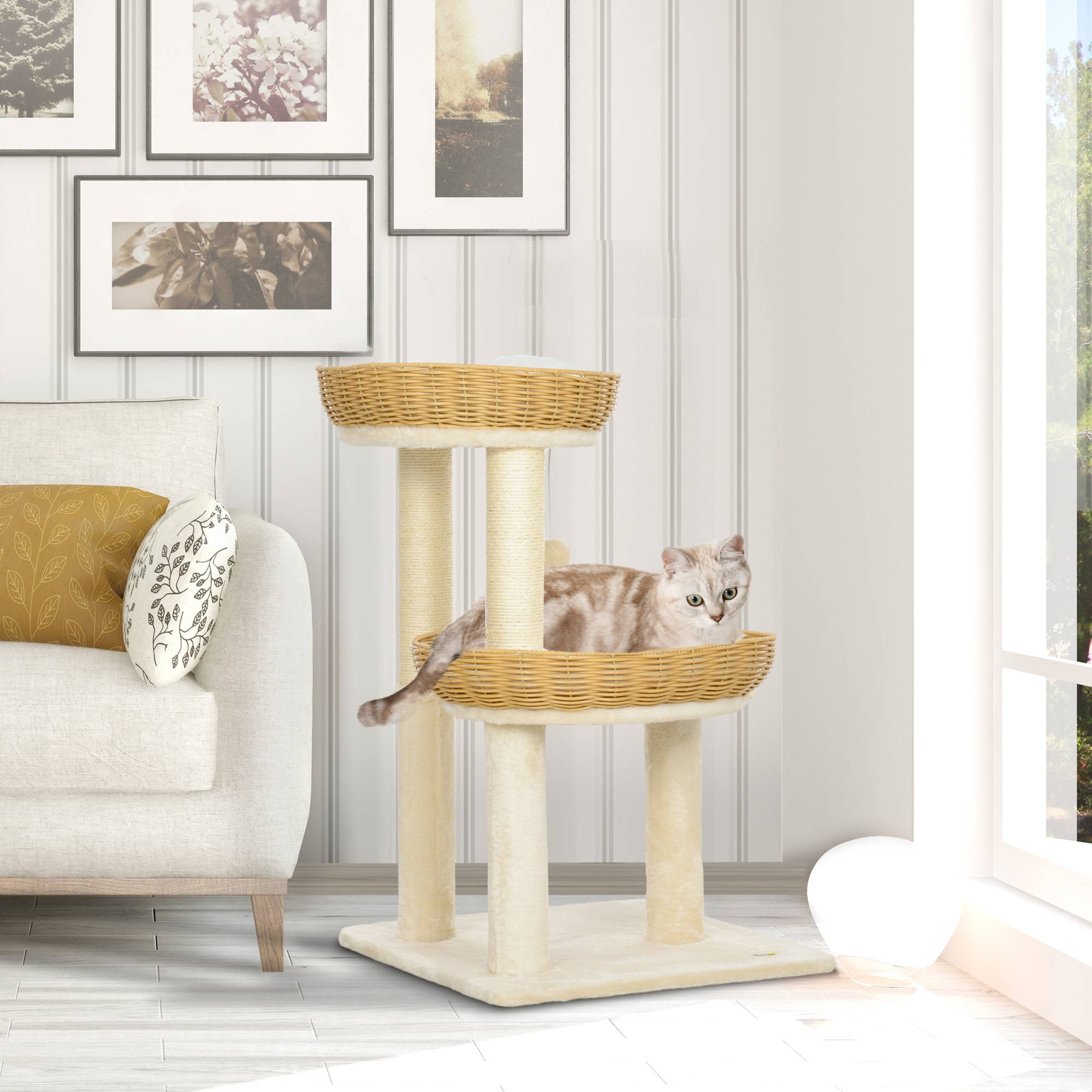 Arbre à chat bois et rotin beige 48 x 48 x 75.5 cm - PANGIVO - Image 4