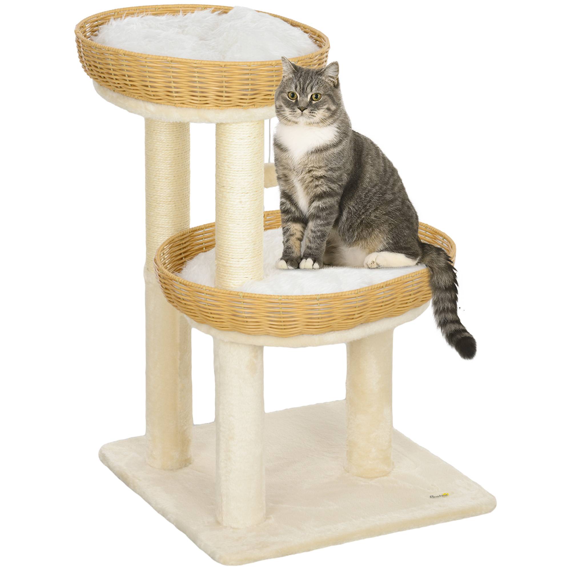 Arbre à chat bois et rotin beige 48 x 48 x 75.5 cm - PANGIVO - Image 1