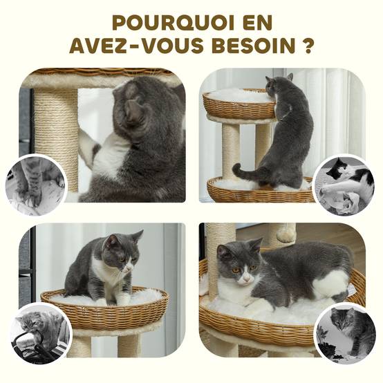 Arbre à chat bois et rotin beige 48 x 48 x 75.5 cm - PANGIVO - Image 9
