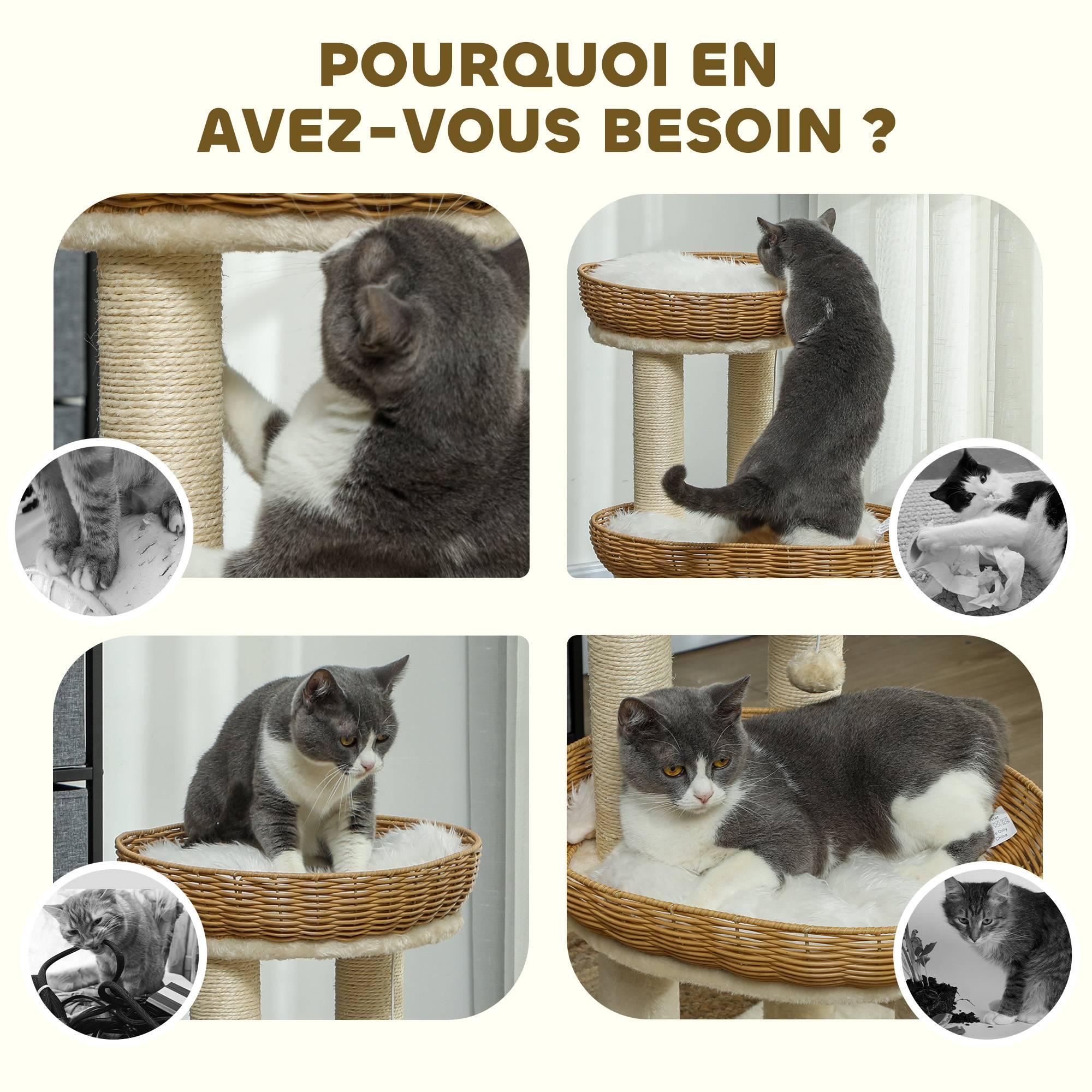 Arbre à chat bois et rotin beige 48 x 48 x 75.5 cm - PANGIVO - Image 9