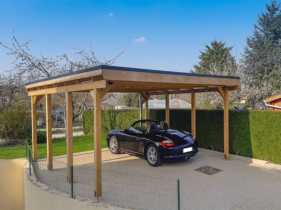 Direct Abris - Carport Bois CASTELLANE 558X555 Panneau de Fond et Latéraux Intégrés - Toiture Bois + Feutre Bitumeux - 2 Voiture - Imagen 6
