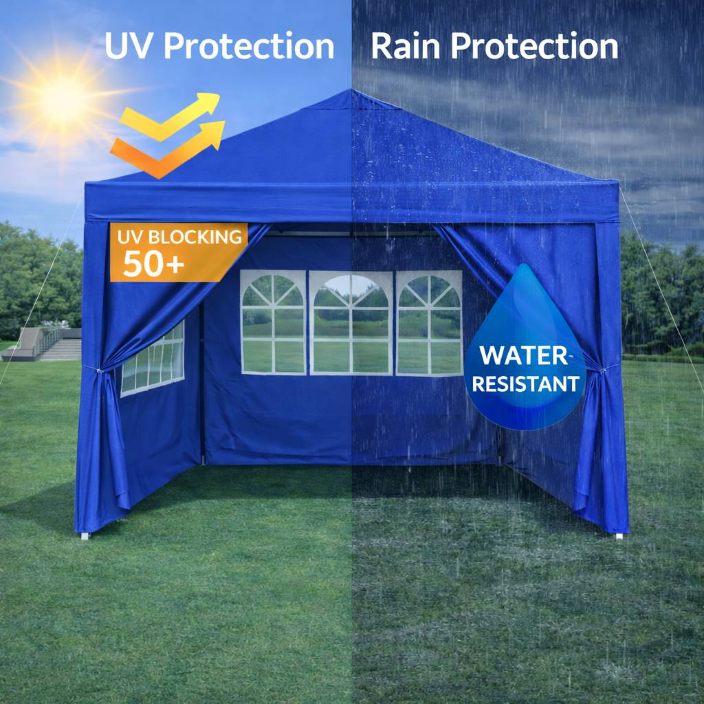ComfortXL - Tonnelle pliante de jardin en acier imperméable anti-UV avec 4 murs 3x3m bleu - ComfortXL Outdoor Living - Image 5