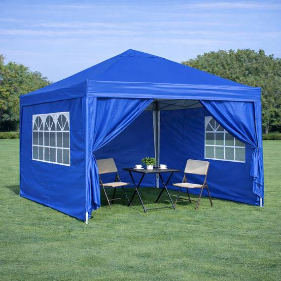 ComfortXL - Tonnelle pliante de jardin en acier imperméable anti-UV avec 4 murs 3x3m bleu - ComfortXL Outdoor Living - Image 1